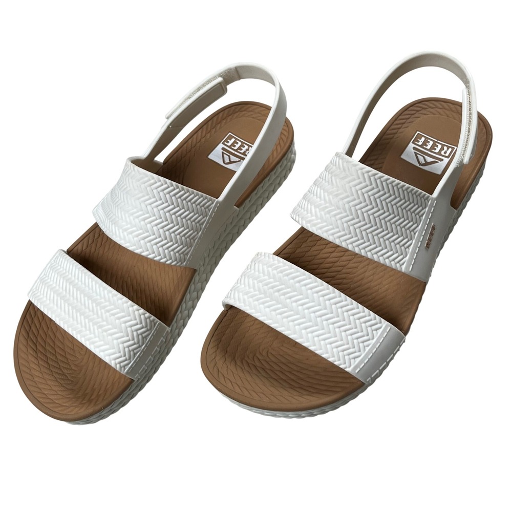 Reef Water Vista Platform Sandals Womens 8 White Tan Woven Straps CJ0622